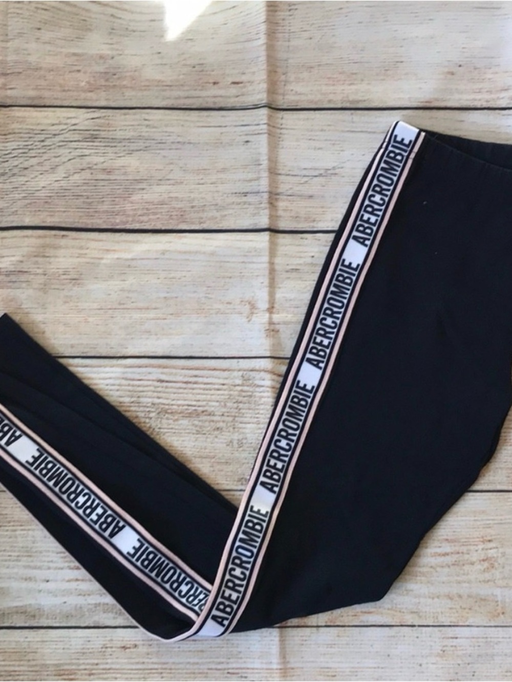 Abercrombie Kids Black Leggings with Logo Side Stripe